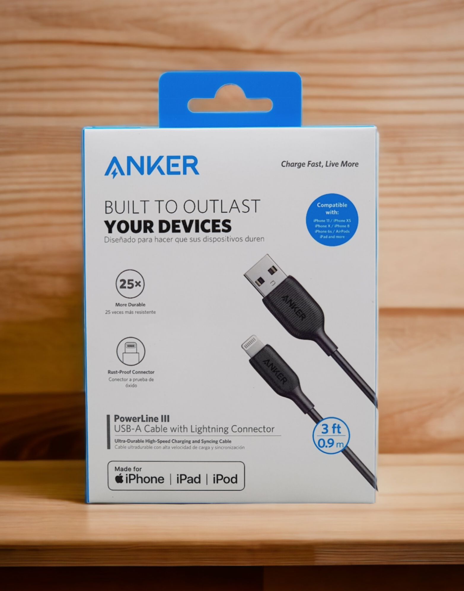 کابل شارژ آیفون ۱متری انکر مدل PowerLine III