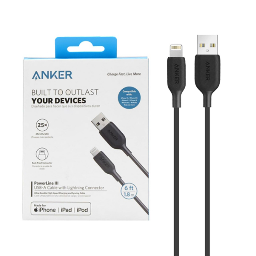 کابل شارژ آیفون 2متری انکر مدل PowerLine III
