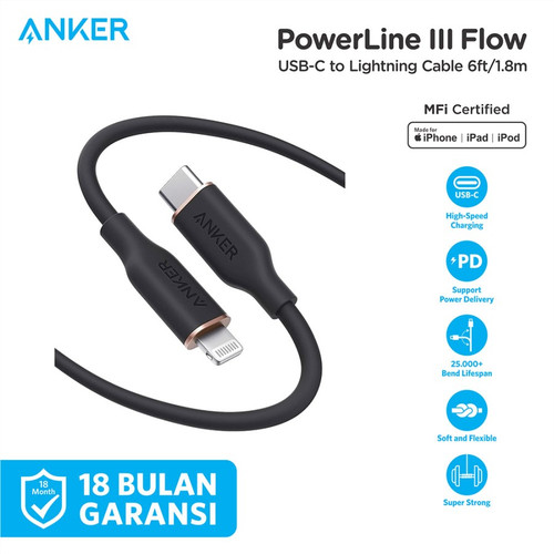 کابل 2متری فست شارژ PD آیفون انکر مدل PowerLine III Flow a8663